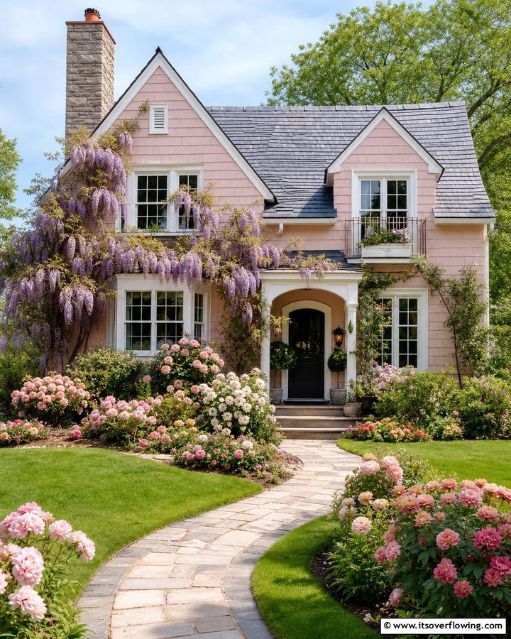 Blush Pink for a Romantic Touch - 20 Home Designs Using Natural Clay Siding Colors