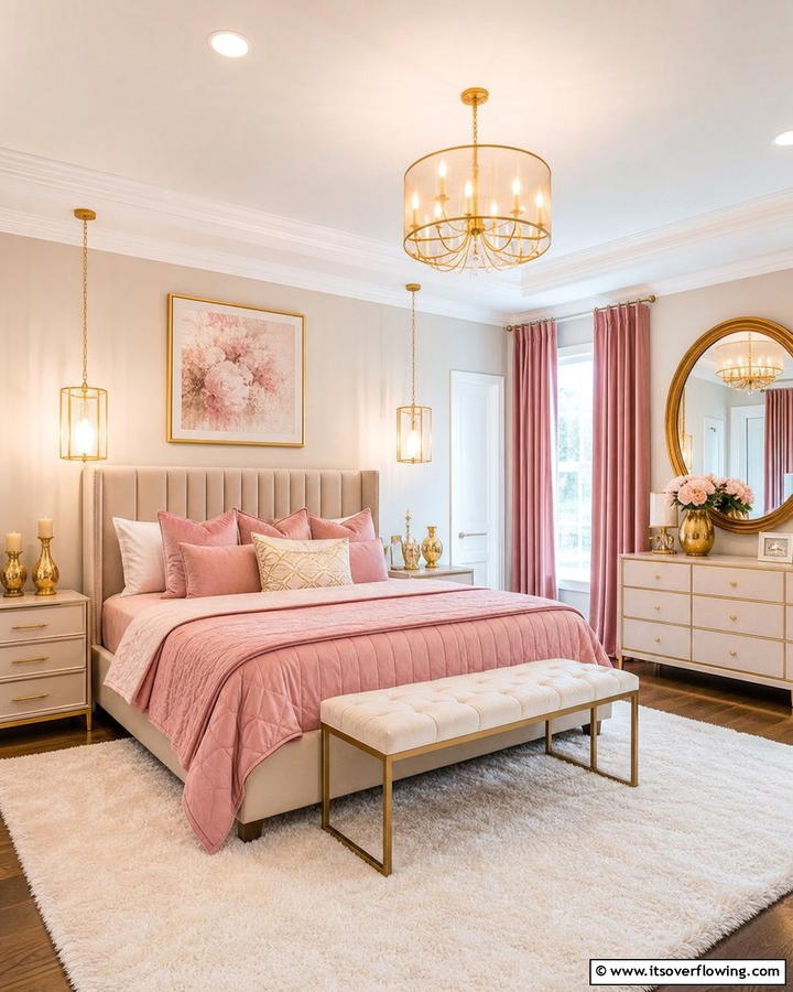 Blush and Gold Combination - 20 Pastel Bedroom Ideas for a Soft and Serene Space