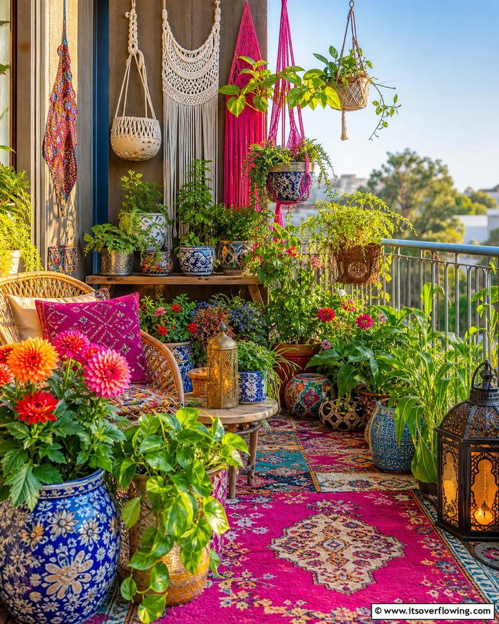 Bohemian Balcony Haven - 21 Balcony Garden Ideas to Transform Small Spaces into Green Havens