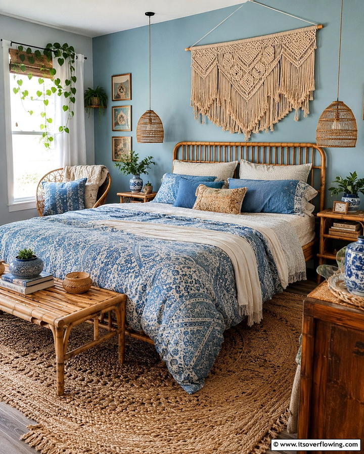 Bohemian Bliss in Blue and Beige - 25 Blue and Beige Bedroom Ideas for a Calming Space