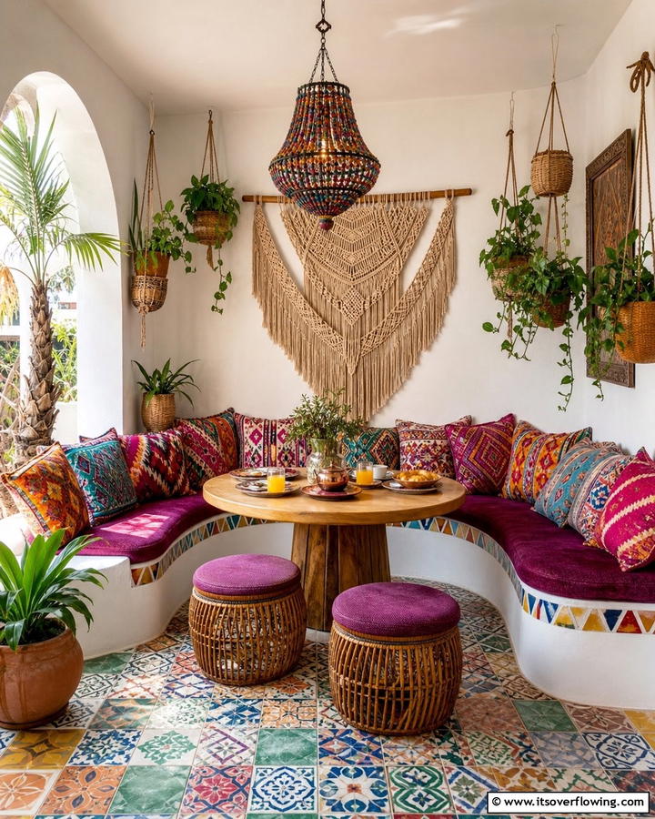 Bohemian Chic Breakfast Nook - 21 Cozy Breakfast Nook Ideas for Charming Kitchen Corners