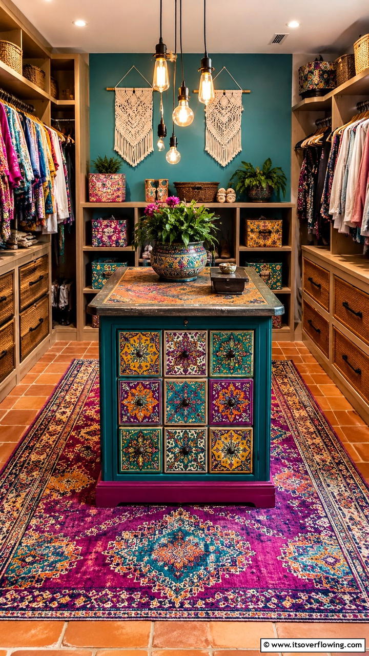 Bohemian Chic Closet Island - 30 Closet Island Ideas- Luxurious Walk-In Storage Solutions