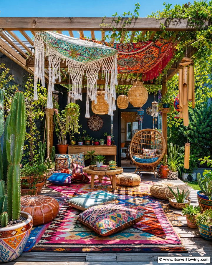 Bohemian Chic Pergola Ambiance - 21 Pergola Patio Designs for Structured Outdoor Shade Solutions