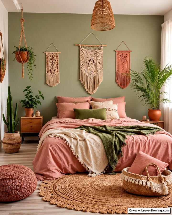 Bohemian Chic with Pink and Green - 25 Pink and Green Bedroom Ideas for a Fresh Look