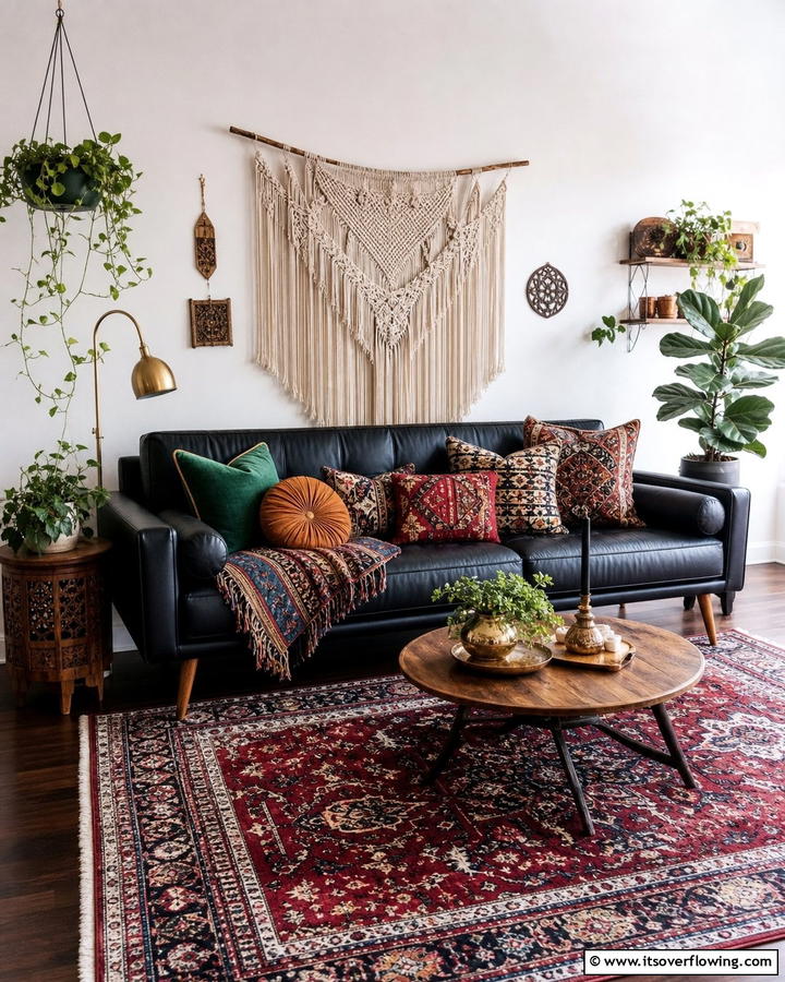 Bohemian Chic - 21 Living Room Ideas With Black Couches- Modern Style