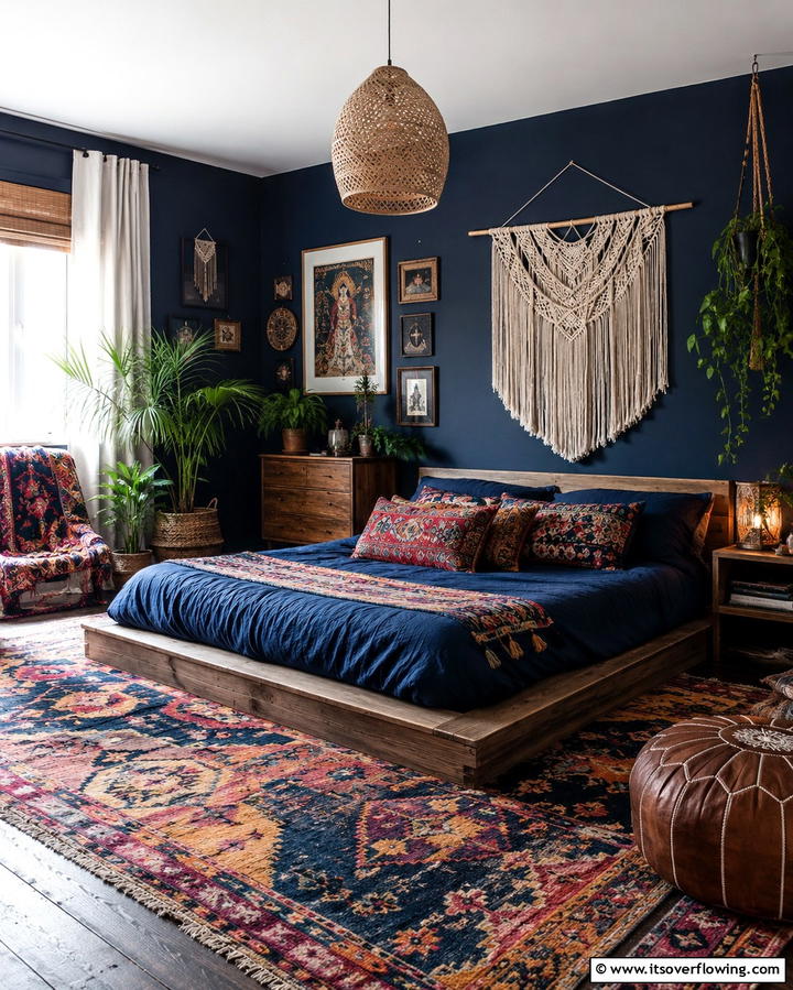Bohemian Dark Blue Bedroom - 25 Dark Blue Bedroom Ideas for Cozy Nights