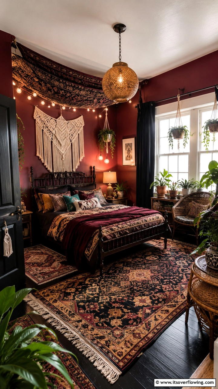 Bohemian Dark - 30 Dark Bedroom Ideas- Moody and Sophisticated Retreat