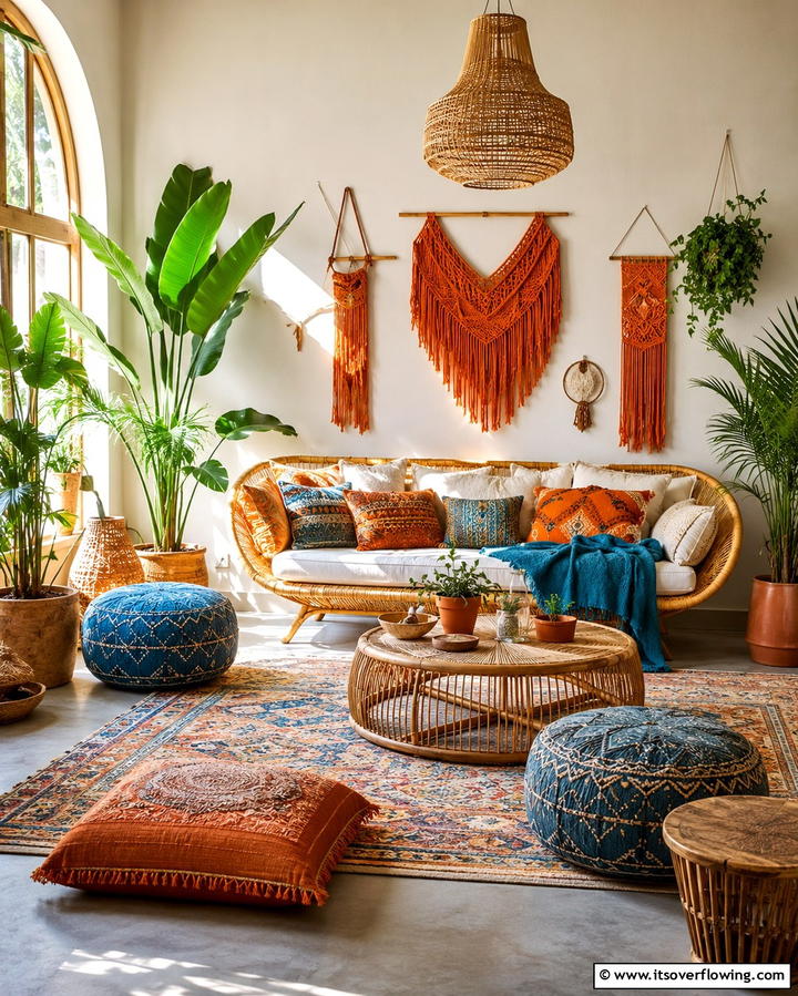 Bohemian Decor - 25 Orange and Blue Living Room Ideas for a Bold Look