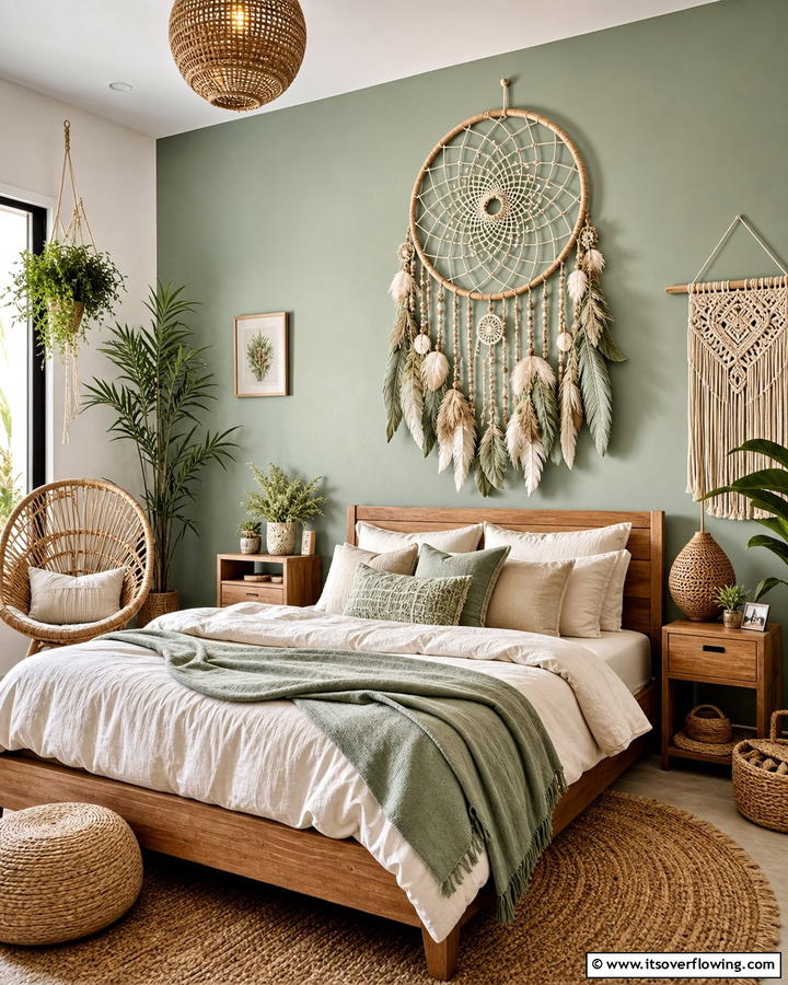Bohemian Dreamcatcher Decor - 25 Boho Sage Green Bedroom Ideas for a Serene Retreat