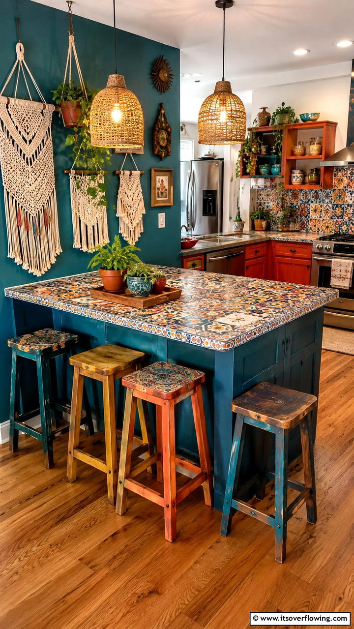 Bohemian Eclectic Breakfast Bar - 30 Breakfast Bar Ideas for Functional Kitchen Spaces