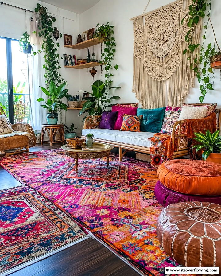 Bohemian Eclectic Flair - 25 Dark Brown Floor Living Room Ideas for Warmth
