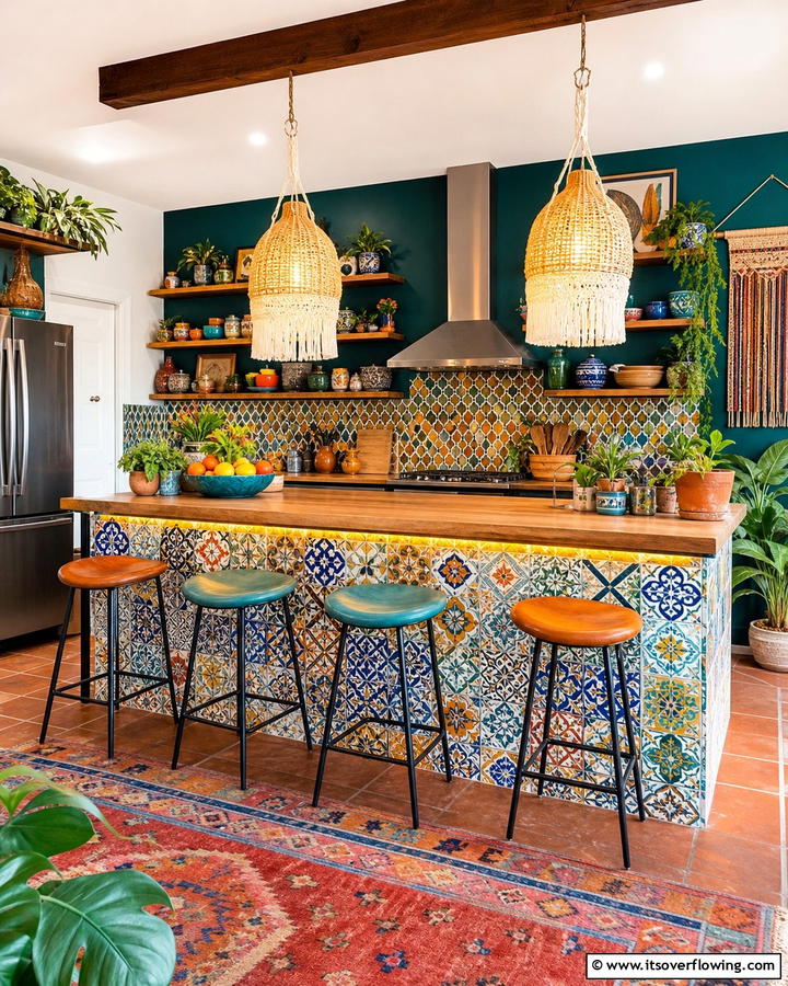 Bohemian Eclectic Touch - 30 Kitchen Island Decor Ideas for Stylish Functionality
