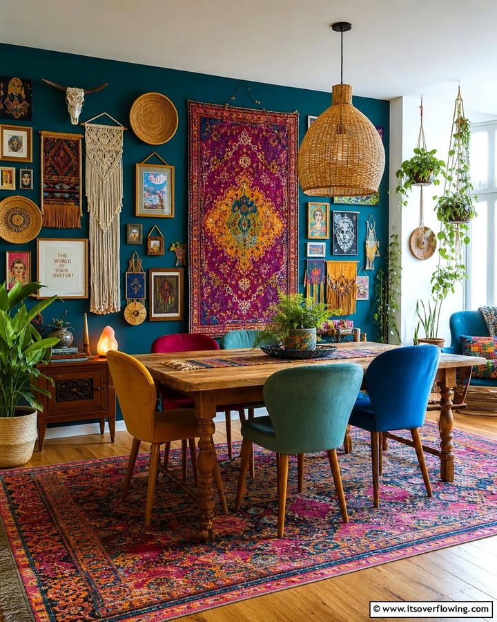 Bohemian Eclectic Vibes - 30 Dining Room Accent Wall Ideas for Bold Style