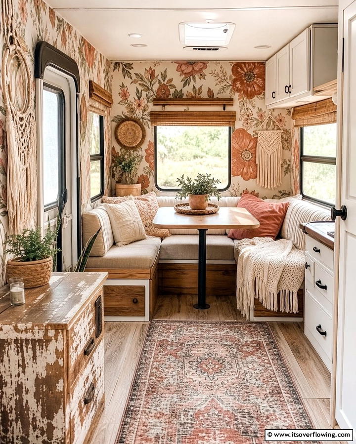 Bohemian Floral Patterns - 25 RV Wallpaper Ideas for a Stylish and Comfortable Space