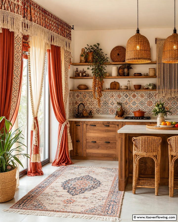 Bohemian Flowing Drapes - 21 Kitchen Curtain Ideas to Enhance Light and Privacy