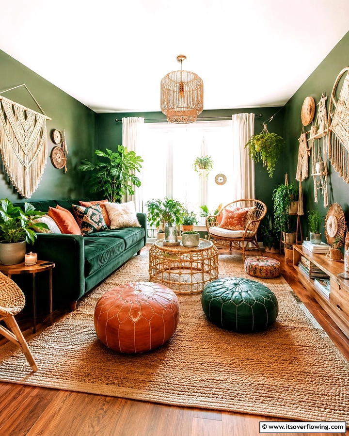 Bohemian Forest Spirit - 30 Forest Green Living Room Ideas for Nature-Inspired Interiors