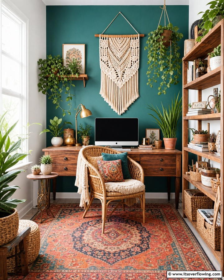 Bohemian Home Office Retreat - 21 Small Home Office Ideas for Productive Workspaces