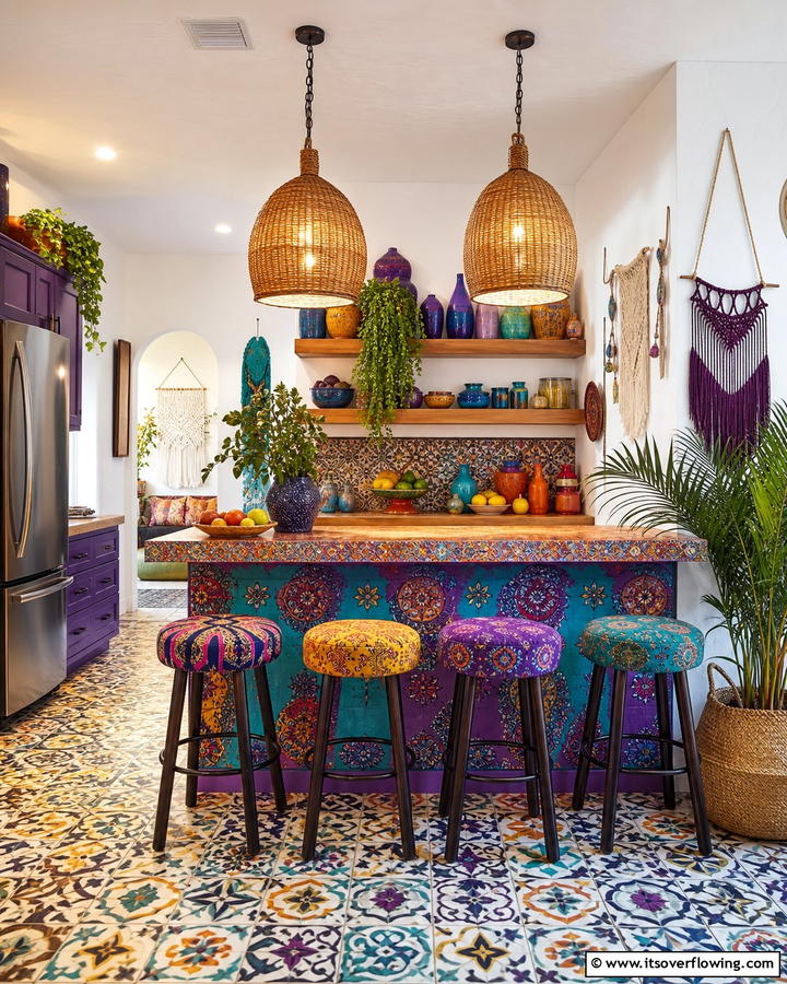 Bohemian Inspired Bar - 30 Kitchen Bar Ideas for Casual Dining and Socializing