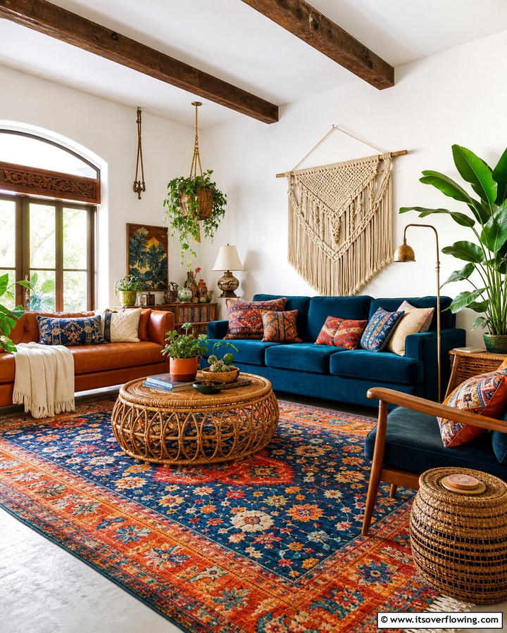 Bohemian Inspired Layers - 21 Cozy Living Room Ideas for Warm & Inviting Spaces