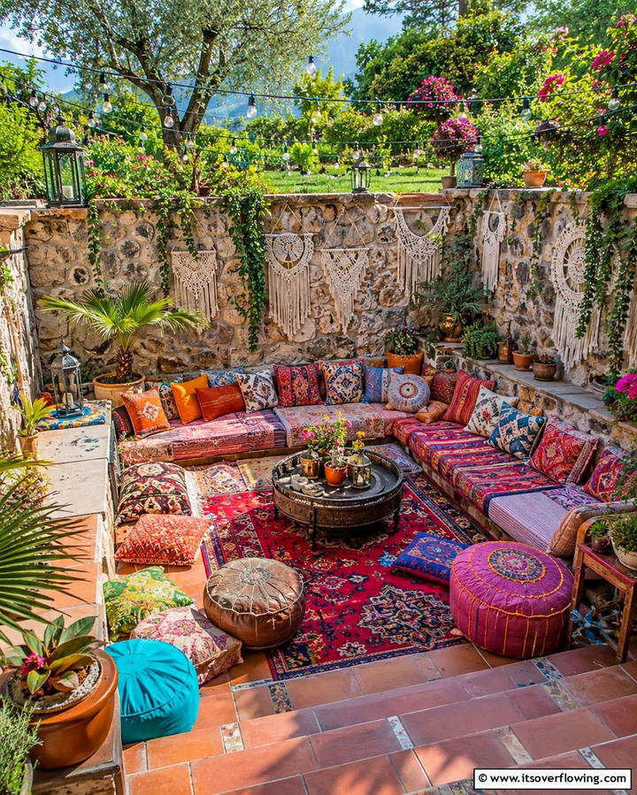 Bohemian Inspired Paradise - 20 Sunken Patio Ideas for Cozy Outdoor Living