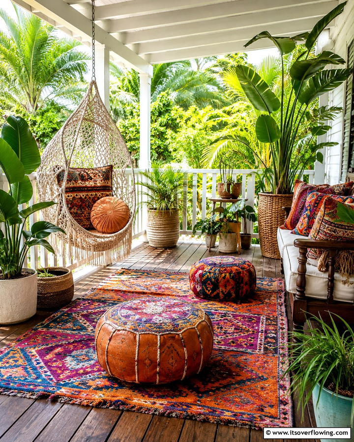 Bohemian Inspired Porch Vibes - 30 Large Front Porch Ideas to Boost Outdoor Living Spaces