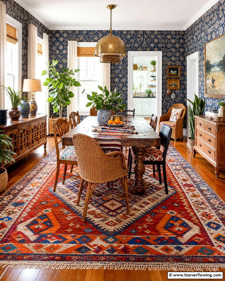 Bohemian Inspired Rugs - 25 Eclectic Dining Room Ideas for Unique Gatherings