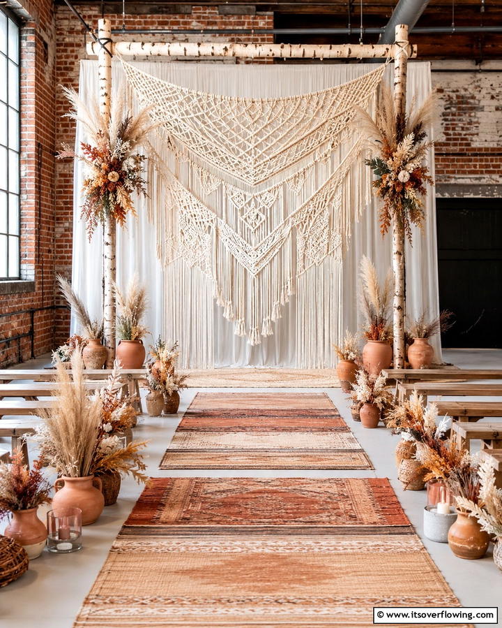 Bohemian Macrame Backdrop - 30 Beautiful Wedding Backdrop Design Inspirations