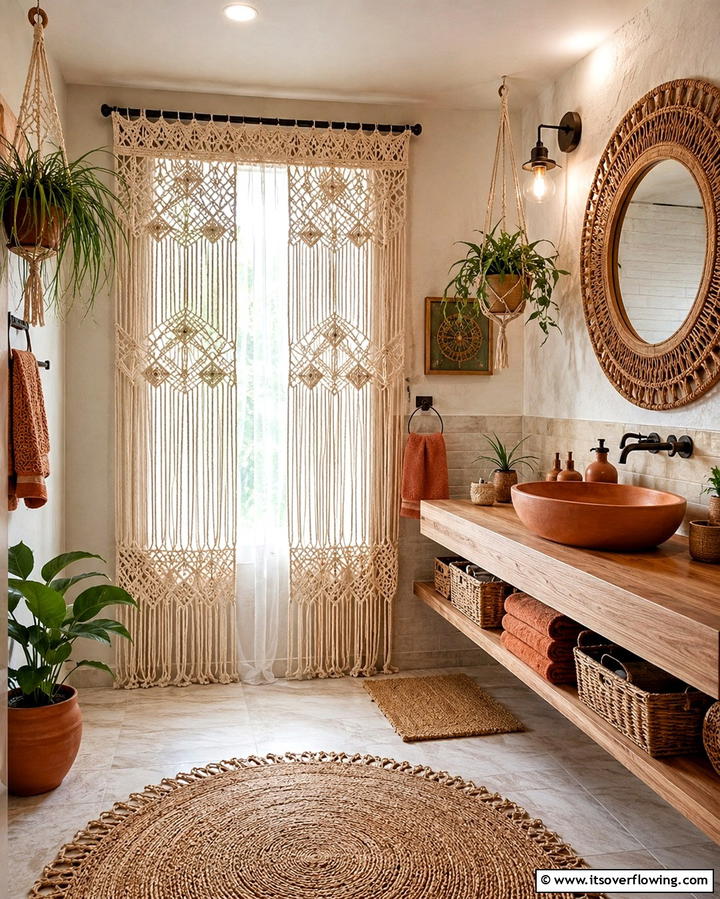 Bohemian Macrame Curtains - 25 Bathroom Curtain Ideas for Privacy and Style