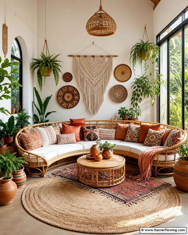 Bohemian Rattan Couch - 21 Living Room Couch Ideas for Comfortable Entertaining