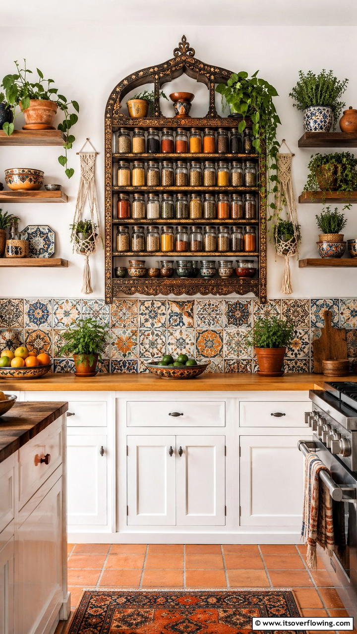 Bohemian Spice Rack - 30 Eclectic Kitchen Ideas for Bold Design Lovers