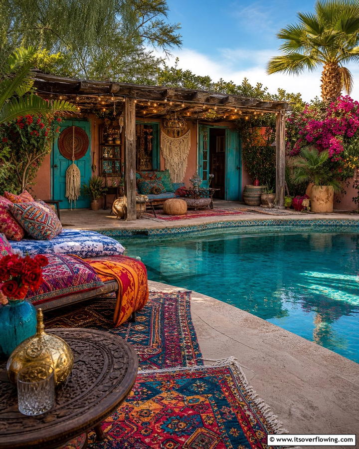 Bohemian Style Pool Escape - 21 Pool House Concepts for Stylish Backyard Escapes & Storage