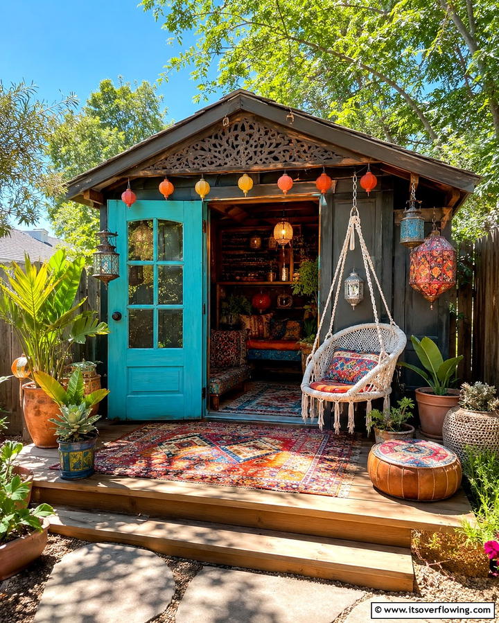 Bohemian Style Shed - 25 Garden Shed Ideas for Functional Outdoor Storage