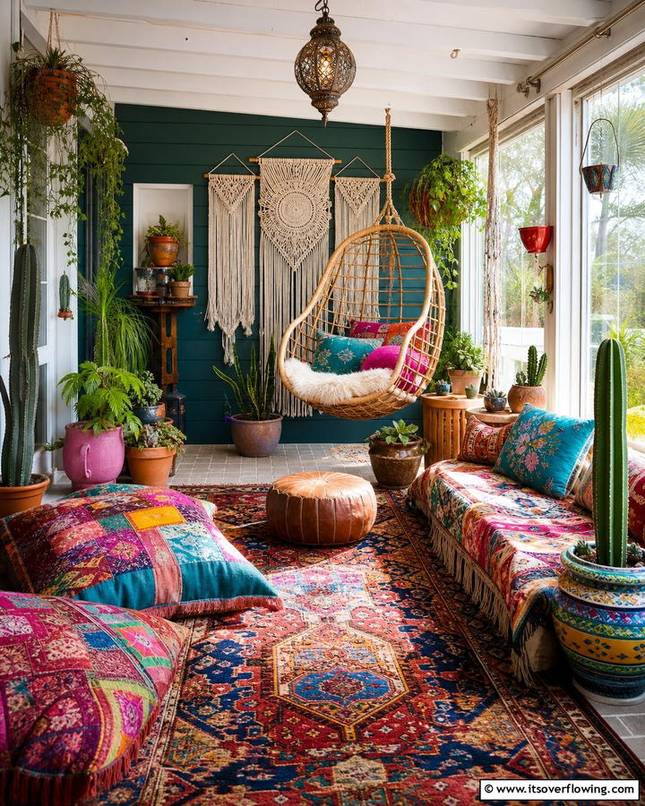 Bohemian Sunroom - 21 Bright Sunroom Ideas to Enjoy Natural Light Year-Round