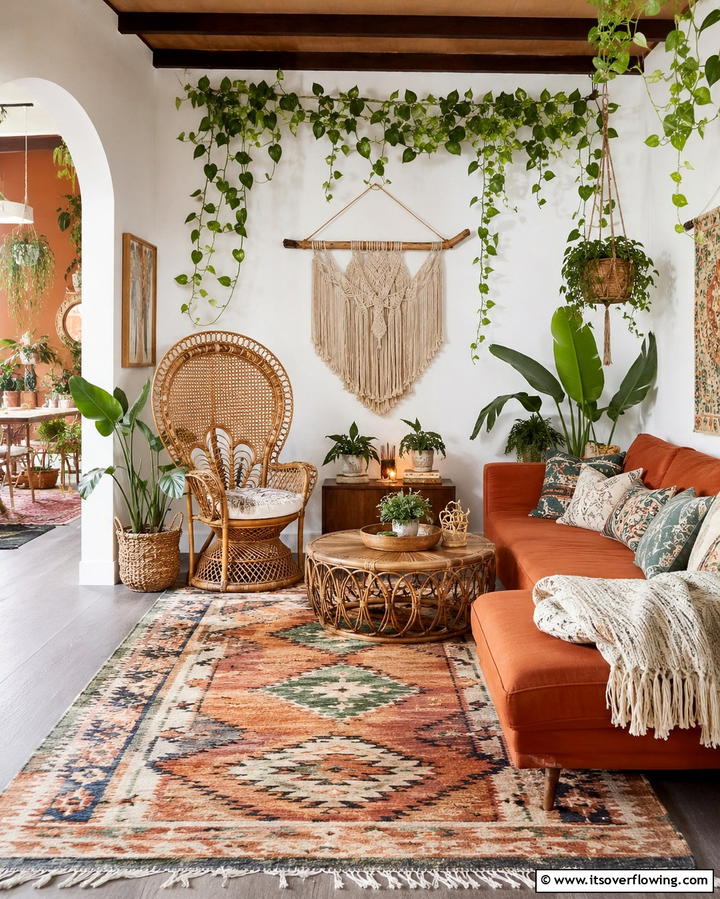 Bohemian Tropical Vibes - 25 Tropical Living Room Ideas for a Vibrant Space