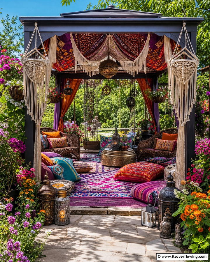 Bohemian Vibe Patio - 21 Gazebo Patio Ideas for Shaded Outdoor Entertaining Spaces
