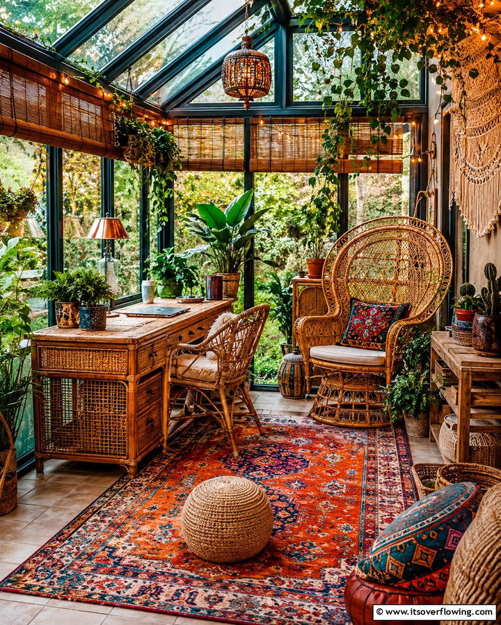 Bohemian Vibes - 20 Sunroom Office Ideas for a Productive Workspace