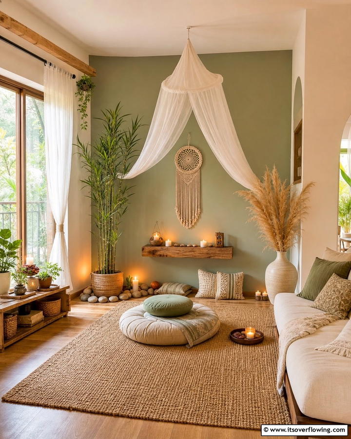 Bohemian Zen Corner - 30 Boho Chic Living Room Ideas for a Cozy and Eclectic Vibe