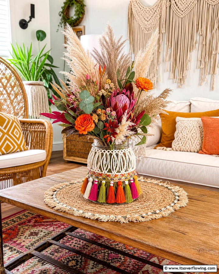 Boho Chic Arrangement - 30 Charming Mason Jar Centerpiece Ideas for Every Season