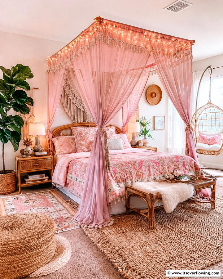 Boho Chic Bed Canopy Style - 30 Pink Boho Bedroom Ideas for a Chic and Cozy Retreat