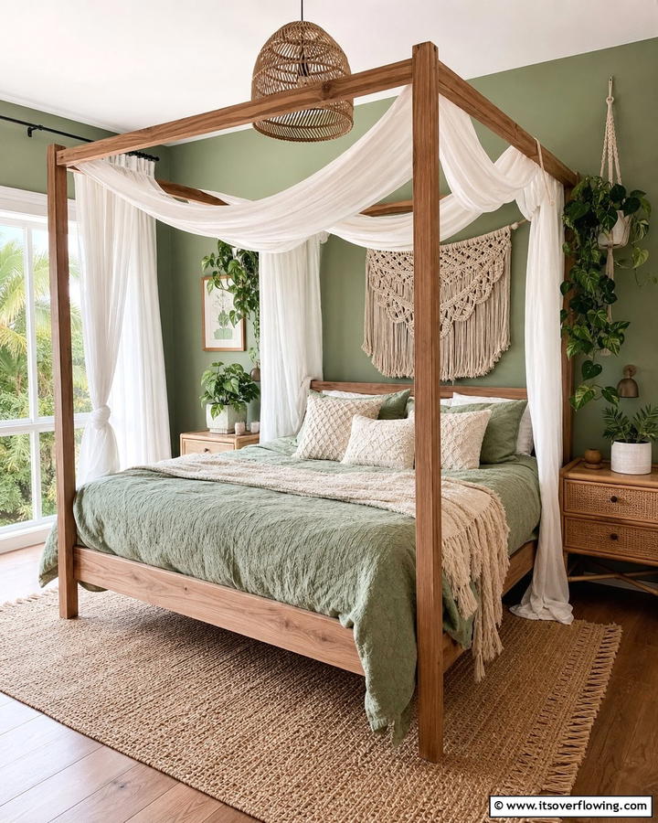 Boho Chic Canopy Bed - 25 Boho Sage Green Bedroom Ideas for a Serene Retreat
