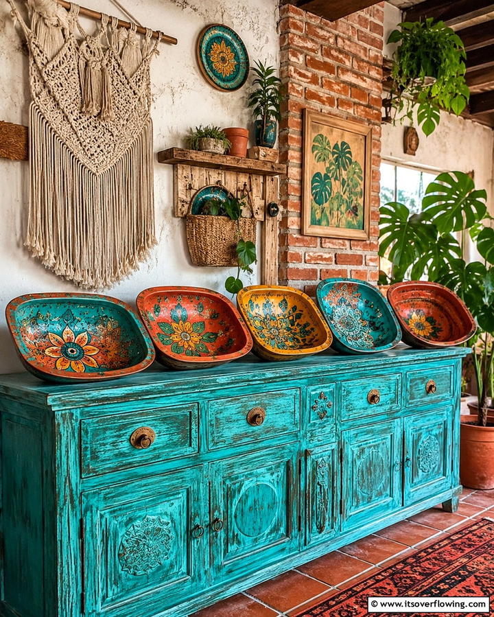 Boho Chic Painted Dough Bowls - 30 Rustic Dough Bowl Decor Concepts for Farmhouse-Inspired Homes