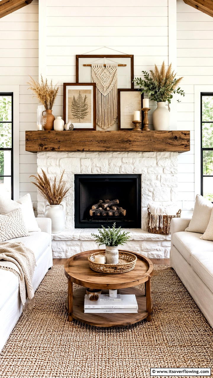 Boho Farmhouse Fireplace Mantel - 30 Boho Farmhouse Decor Ideas for Eclectic Charm
