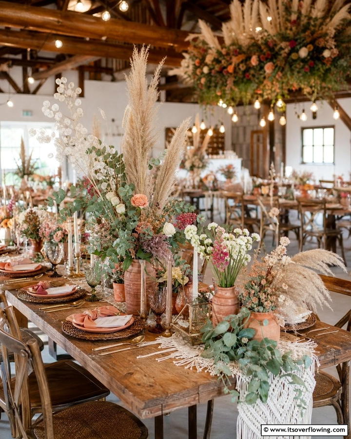 Boho Floral Arrangements with Natural Blooms - 21 Boho Wedding Ideas for a Free-Spirited Celebration