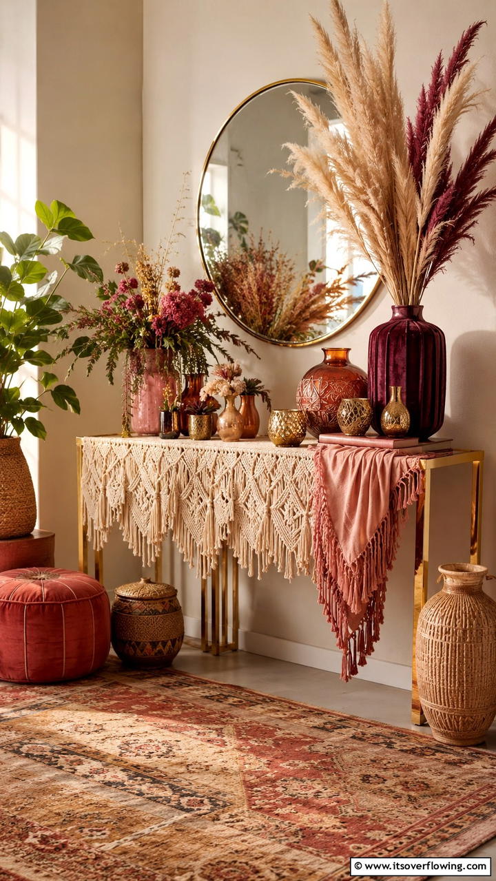 Boho Glam - 30 Console Table Decor Ideas- Elevate Entryways and Halls