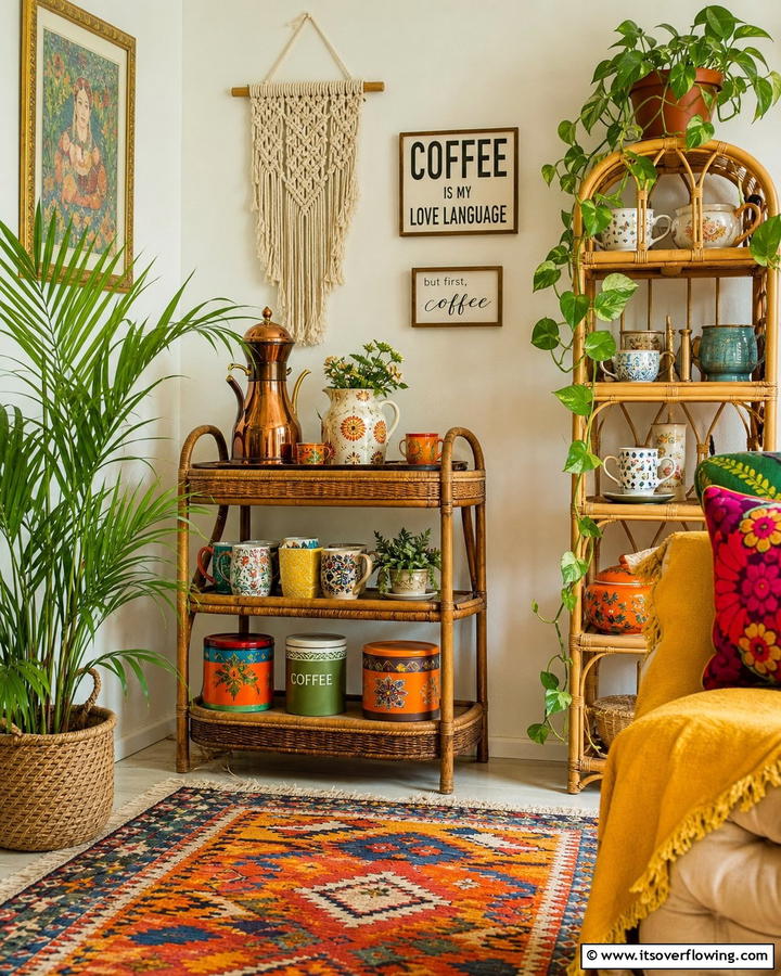 Boho Inspired Coffee Retreat - 21 Functional Coffee Station Ideas for Kitchen or Office