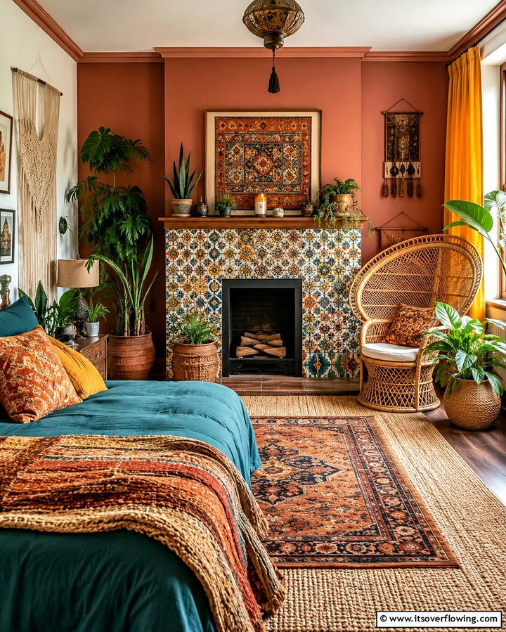 Boho Inspired Fireplace - 30 Bedroom Fireplace Ideas for Cozy Warmth & Ambiance