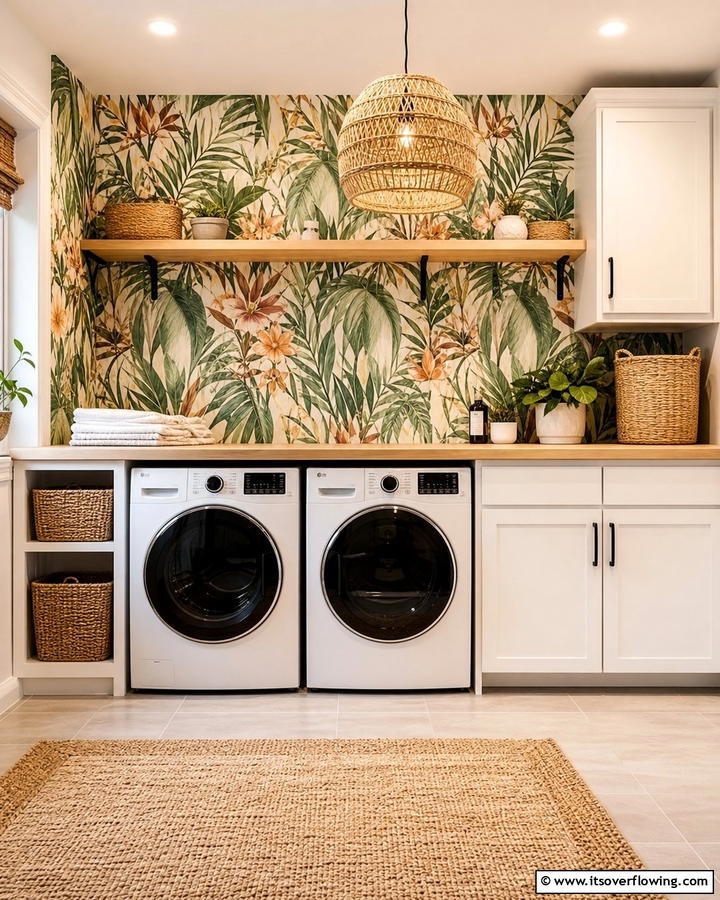 Boho Inspired Wallpaper - 25 Boho Laundry Room Ideas for a Stylish and Functional Space