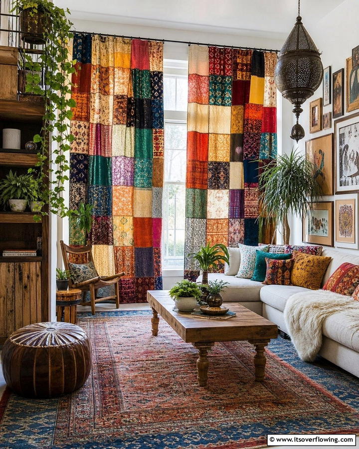 Boho Patchwork Curtains - 20 Boho Curtain Ideas to Enhance Your Home’s Style