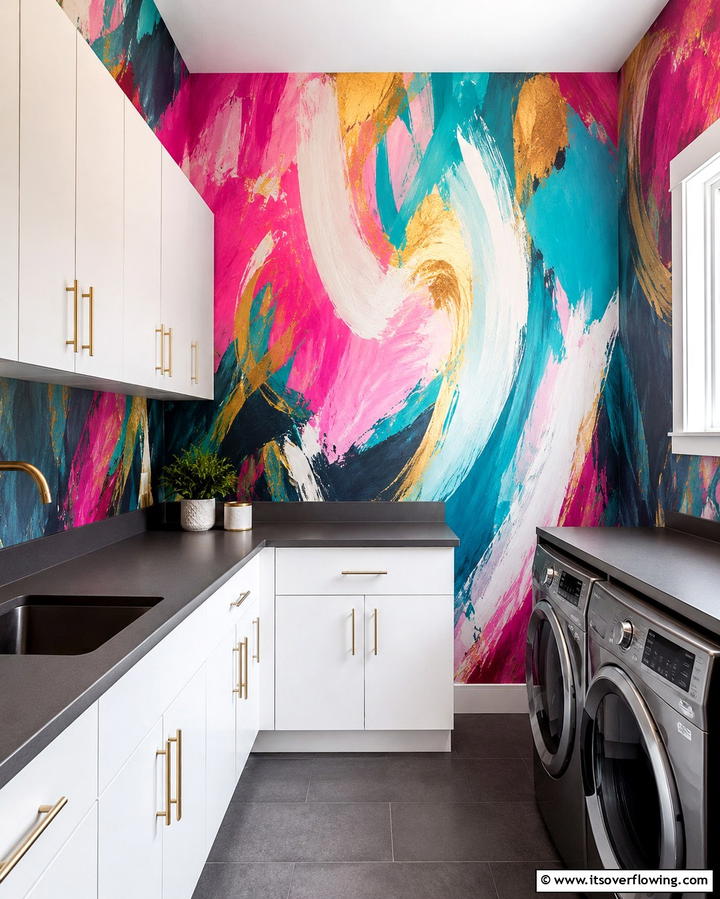 Bold Abstract Prints for an Artistic Flair - 25 Laundry Room Wallpaper Ideas to Brighten Your Space
