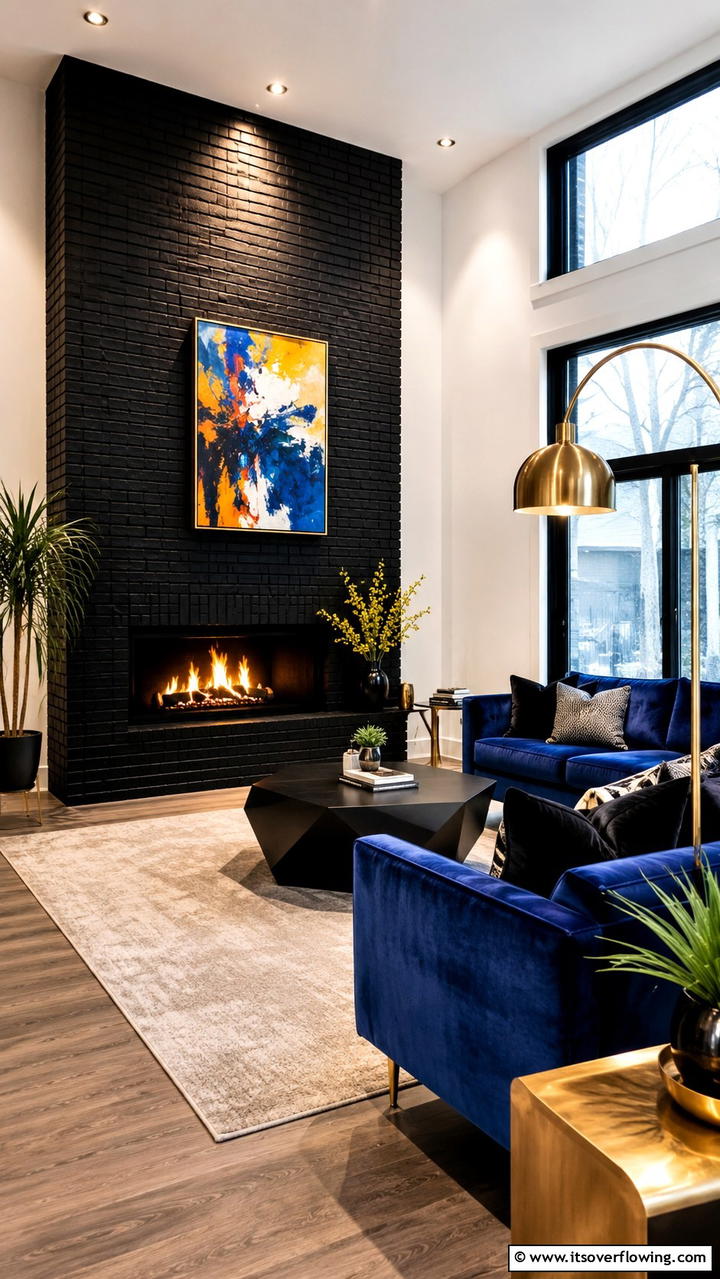 Bold Accent Black Brick Fireplace - 30 Black Brick Fireplace Ideas for Dramatic Focal Points